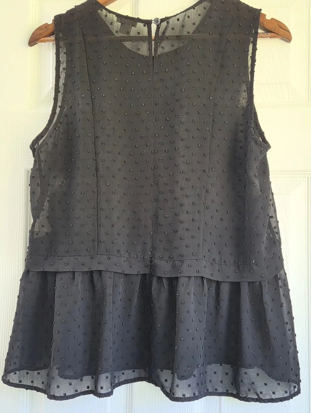 J.Crew Black Swiss Dot Sleeveless Peplum Blouse Size 10